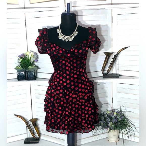 Lovers and Friends Blythe Mini Dress Black Red Polka Dot Medium - Picture 2 of 12